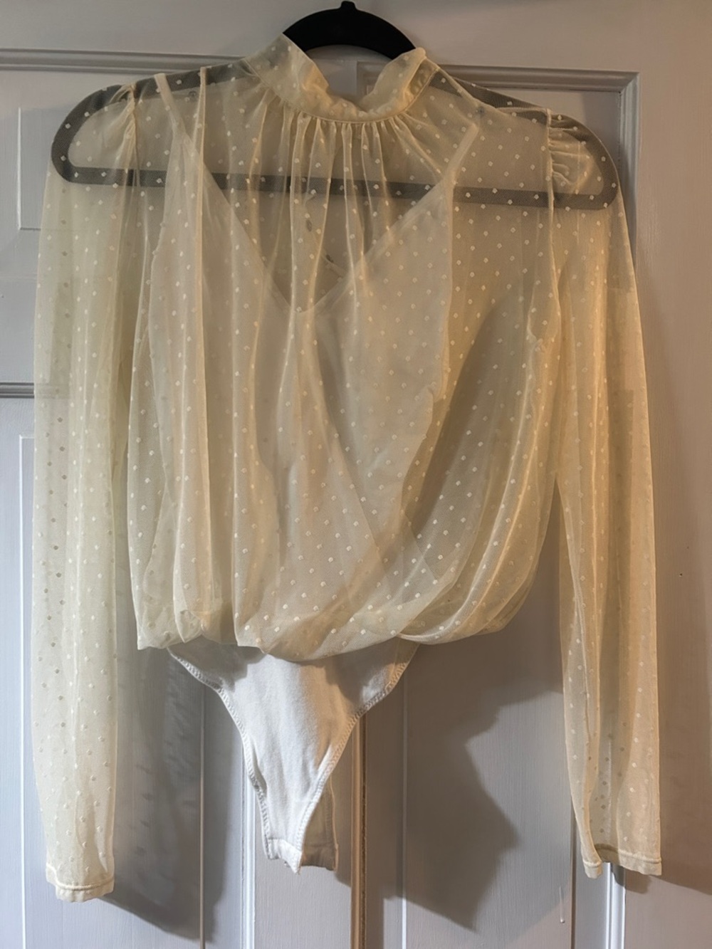 Free People Sheer Polka Dot Long-Sleeve Bodysuit - Cream